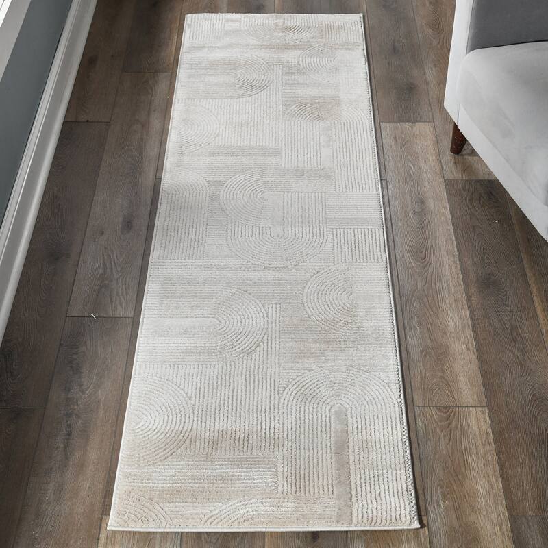 Nuevo Collection Modern Abstract Geometric Area Rug - Beige - 2'1 x 7'4 Runner