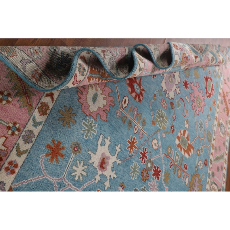 Light Blue & Pink Oushak Oriental Area Rug Handmade Wool Carpet - 8'11"x 11'10"