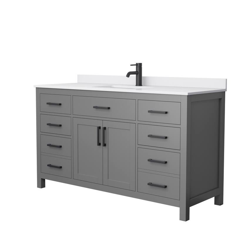 Beckett 60 Inch Single Vanity, Cultured Marble Top - Dark Gray, Black Trim, White Cultured Marble Top