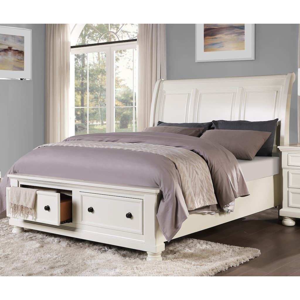 1pc Platform Bed with Storage Drawers White Finish