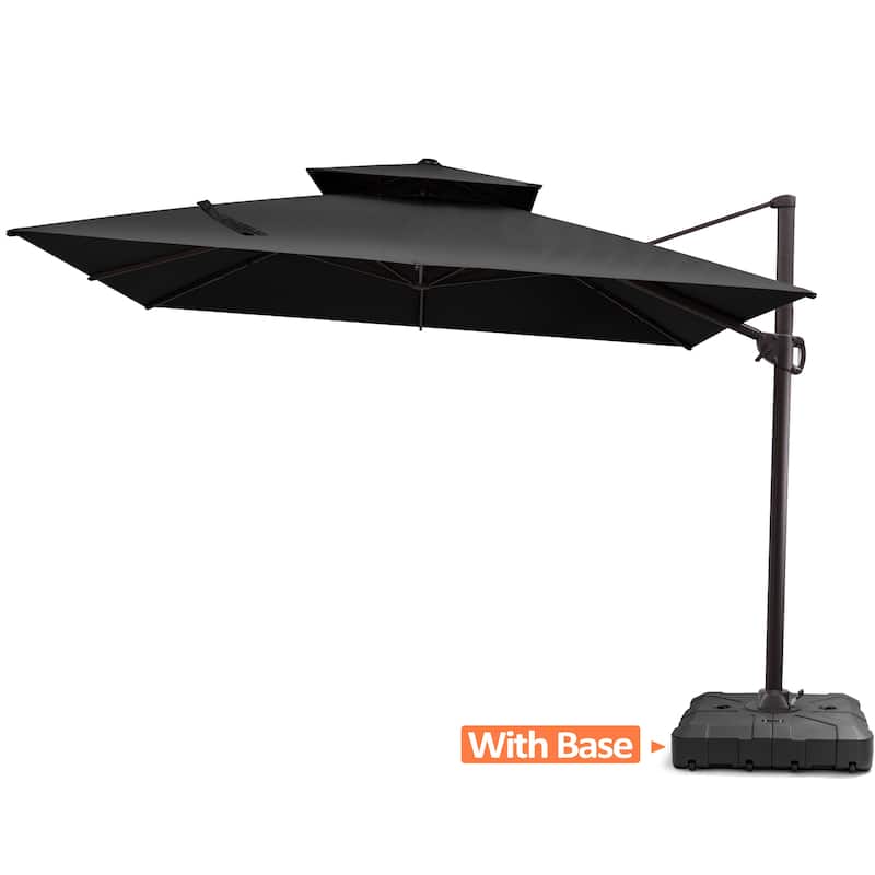 Pellebant Outdoor Patio Cantilever Offset Umbrella 11 ft Double Top - Black-WithBase