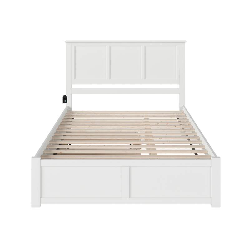 Queen Platform Bed with Footboard & Trundle - Modern Design, Espresso Finish, Space Saving