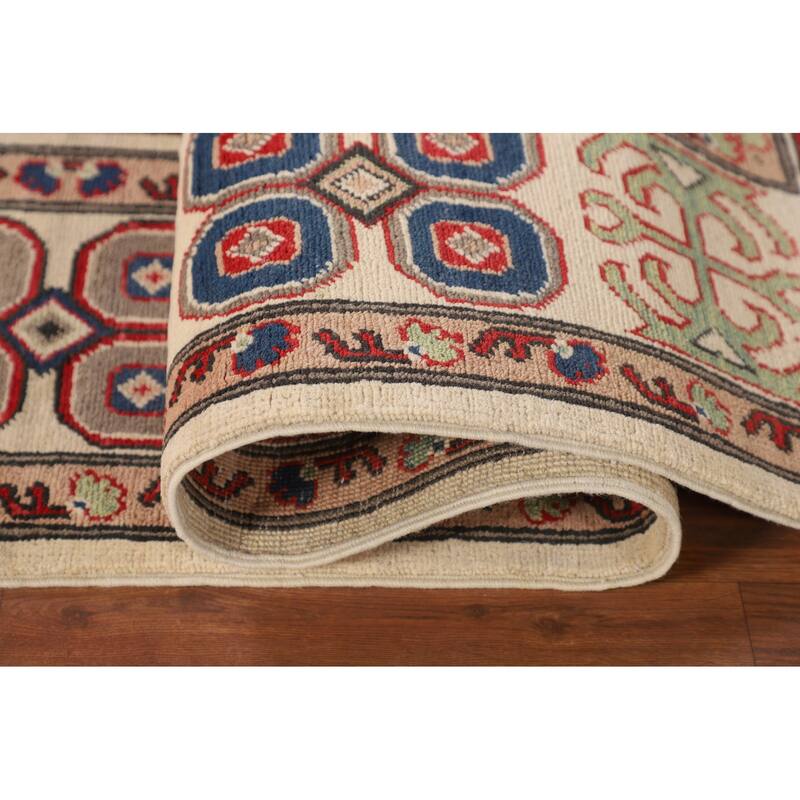 Traditional Beige Kazak Oriental Area Rug Hand-Knotted Wool Carpet - 6'6" x 9'6"