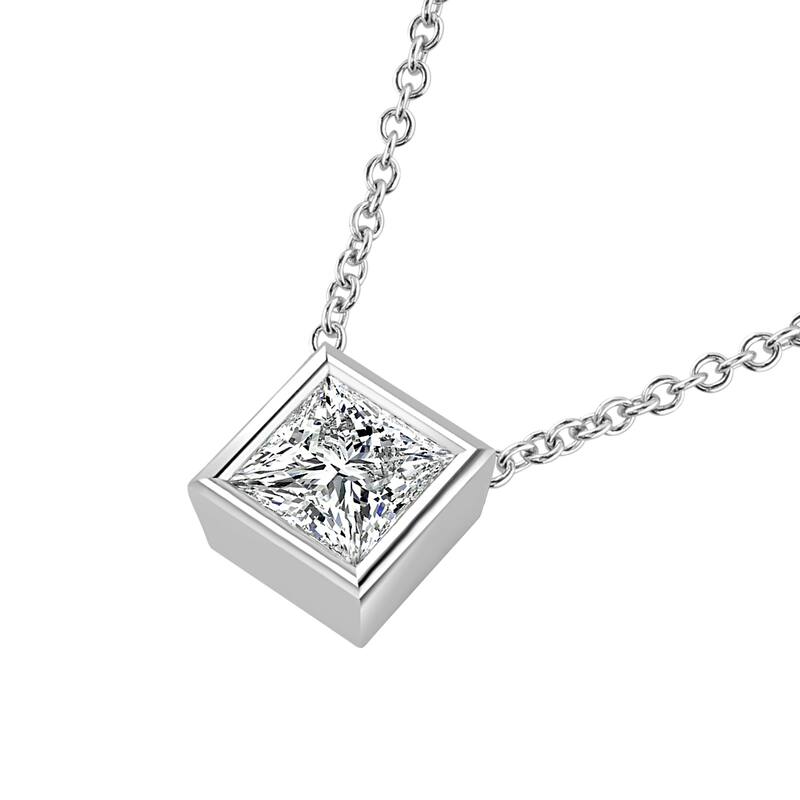 Auriya 14k Gold 1/2ctw Solitaire Princess-cut Diamond Necklace (I-J, VS1-VS2) - 0.50CT - White I-J