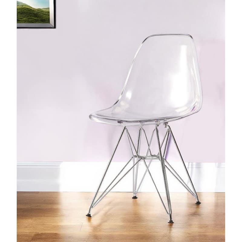 HomeRoots Clear and Silver Steel Dining Side Chair