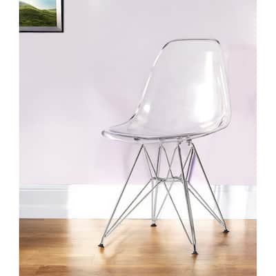 HomeRoots Clear and Silver Steel Dining Side Chair