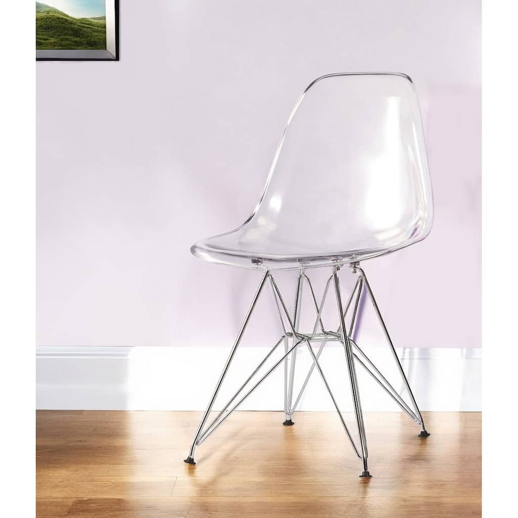 HomeRoots Clear and Silver Steel Dining Side Chair