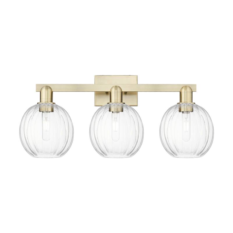 Innovations Lighting Downtown Urban - Preston - 3 Light 26" Globe Shade Bath Vanity Light - Antique Brass/Clear