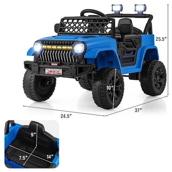 dimension image slide 5 of 7, 12V Ride On Car for Kids with LED Lights and Safety Features - 37" x 24.5" x 25.5"