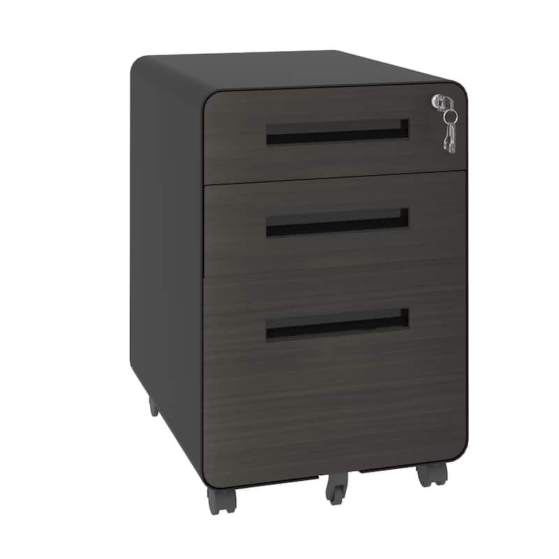 3-Drawer Mobile File Cabinet with Lock, All-Steel Metal Storage Cabinet on Casters, for Home & Office, Holds A4/Letter Files - Black