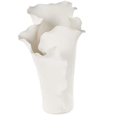 Ceramic Abstract Floral Inspired Vase with Wavy Folded Rim - White or Black - Roche River Decor