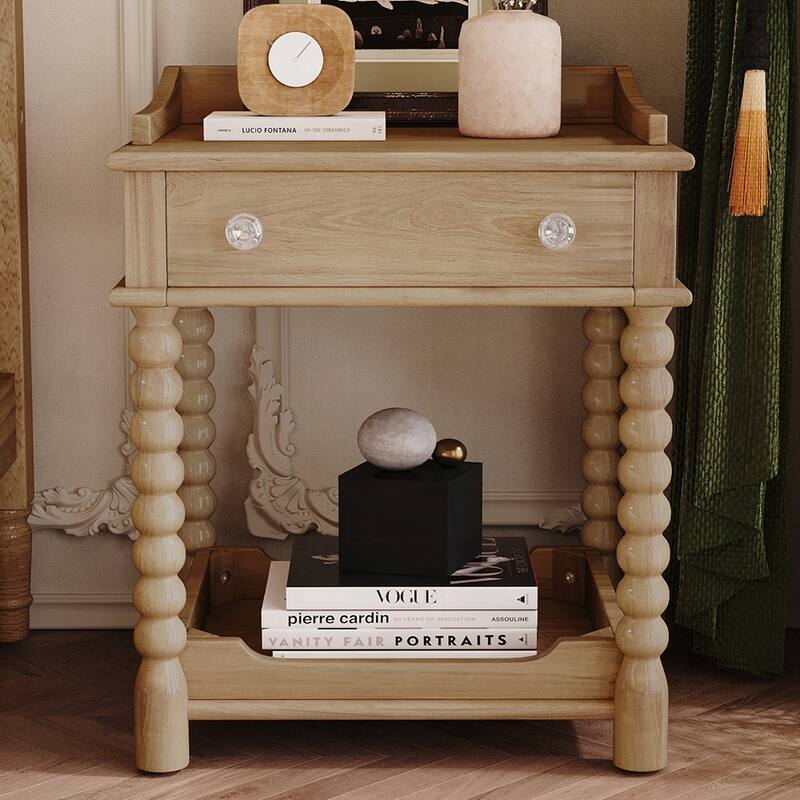 Retro Style Nightstand with Drawer and Open Shelf for Bedroom
