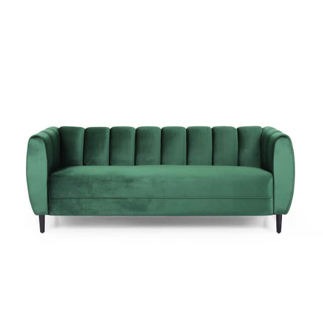 Bobran Modern Velvet 3-seat Sofa by Christopher Knight Home - 30.00" D x 83.25" W x 30.25" H - Emerald + Dark Brown