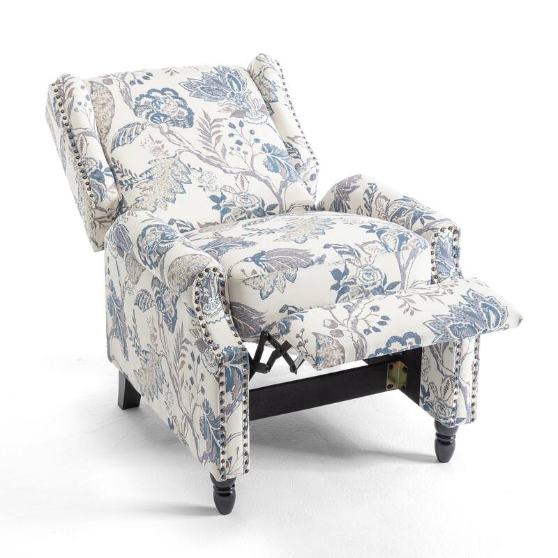 Floral Linen Manual Recliner Chair with Footrest set of 2
