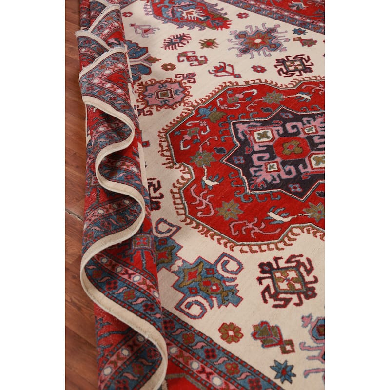 Hand Knotted Oriental 100% Wool Carpet Traditional Medallion Beige & Ivories Kazak Area Rug - 11' 7'' X 8' 7''
