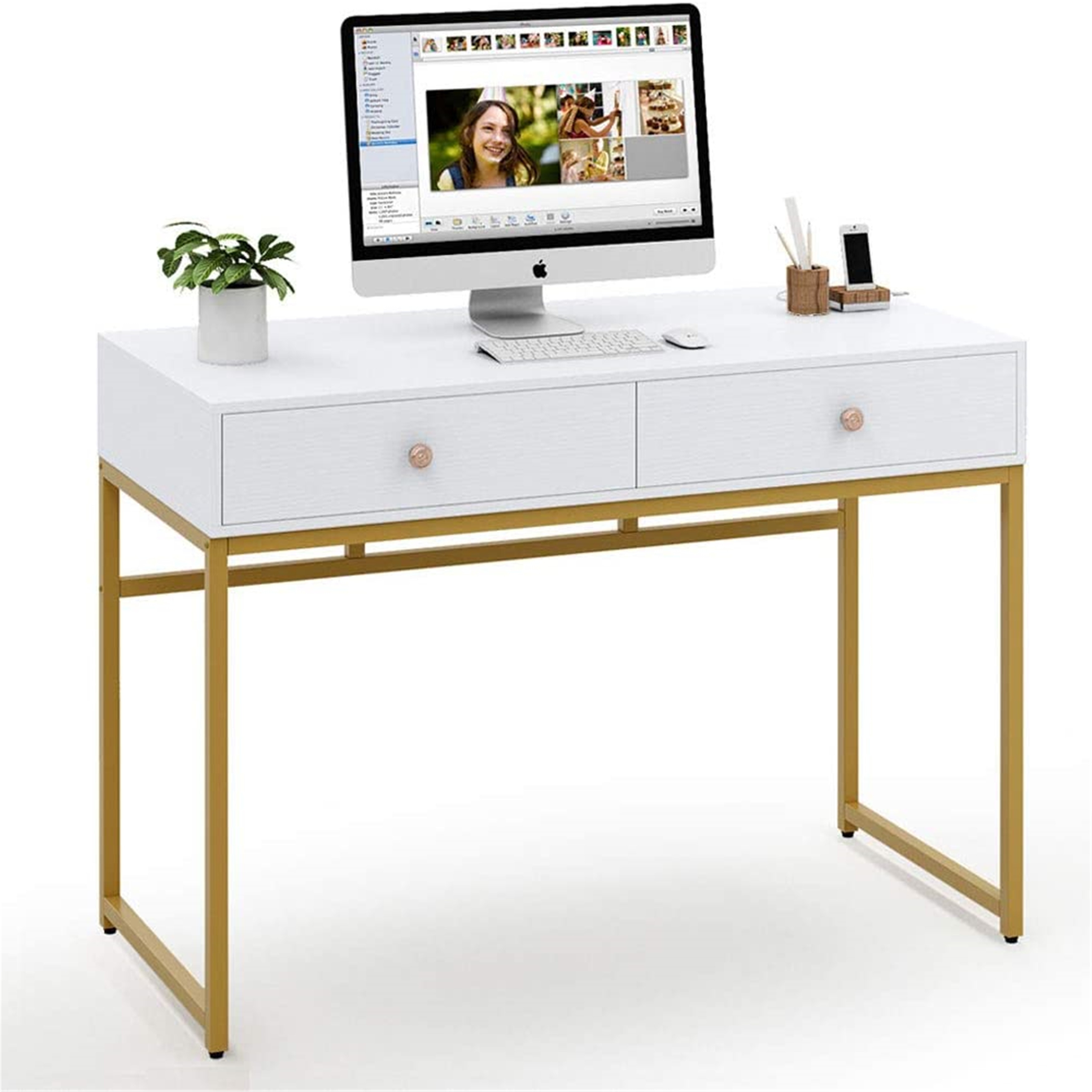 47 Inches White Computer Desk with Hutch, Home Office Desks with 2 Drawers  Storage - Bed Bath & Beyond - 33322682