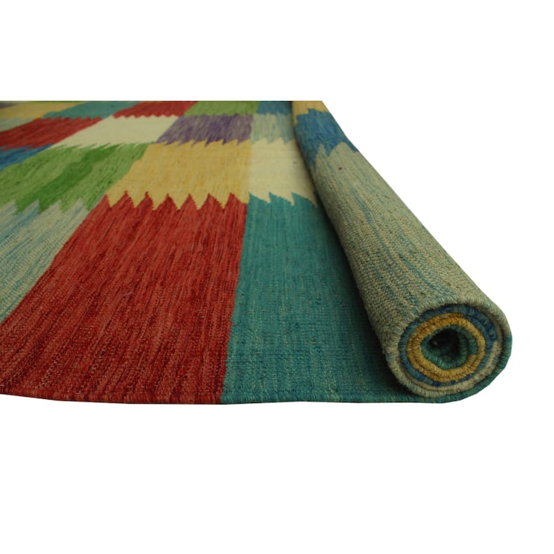 Hand-Woven Winchester Kilim Avizeh Beige/Blue Rug - 8'4" x 9'10"