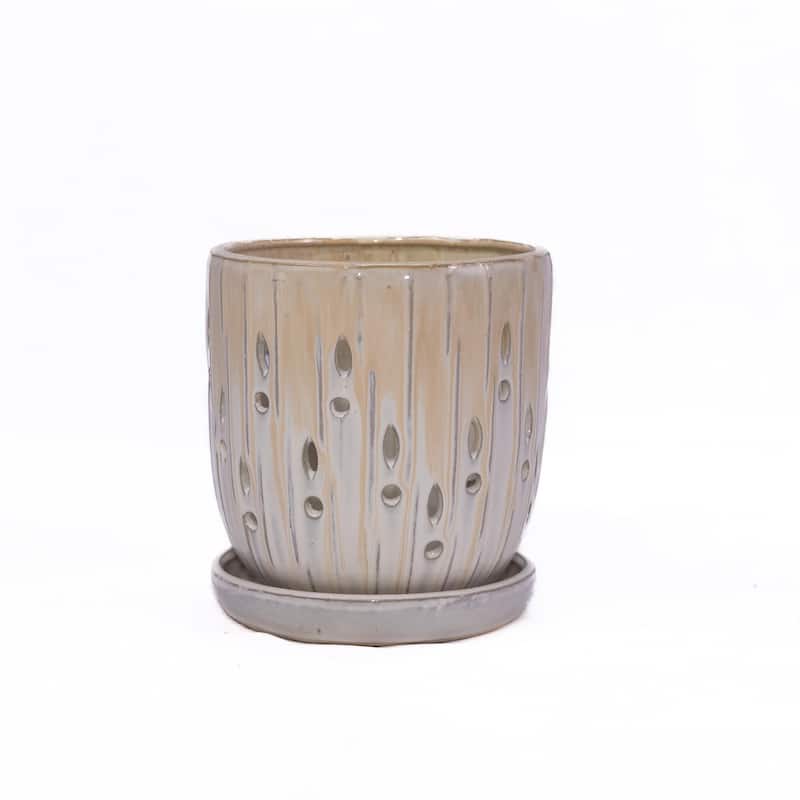 Set of 2 Ceramic Flowerpot with Drainage Hole, 8" Modern Planter for Patio, Garden, Windowsill