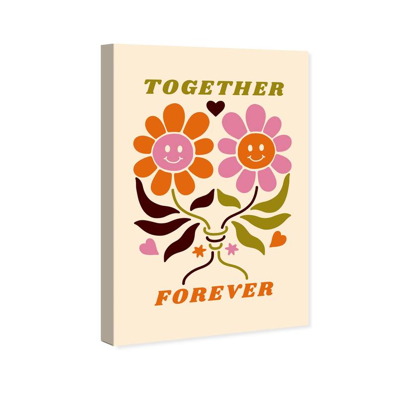 Wynwood Studio Canvas Typography and Quotes Retro Love Poster Forever Orange and Modern & Contemporary Wall Art Canvas Print