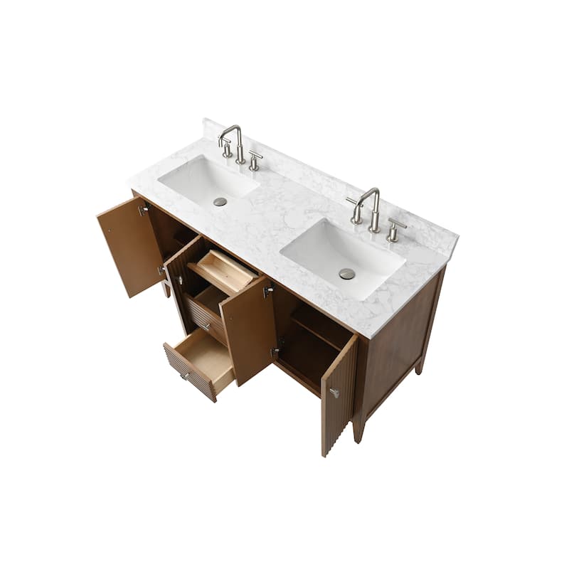 Vanity Art 60" Double Sink Bathroom Vanity Cabinet with Engineered Marble Top