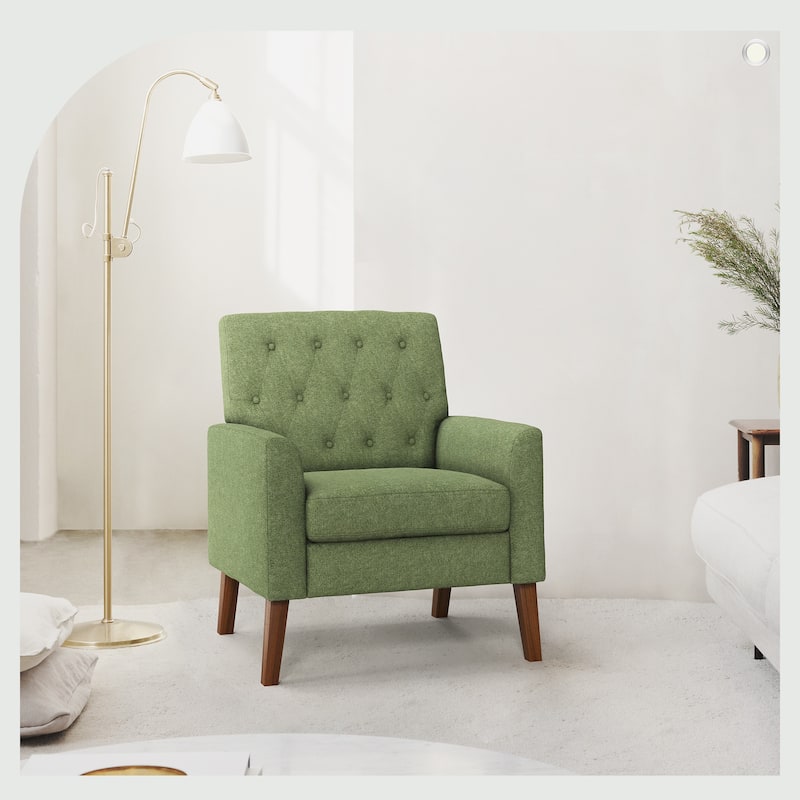 LUE BONA Linen and Walnut Legs Mid Century Modern Button Tufted Accent Chair - 29.53'' H X 30'' W X 33.07'' D
