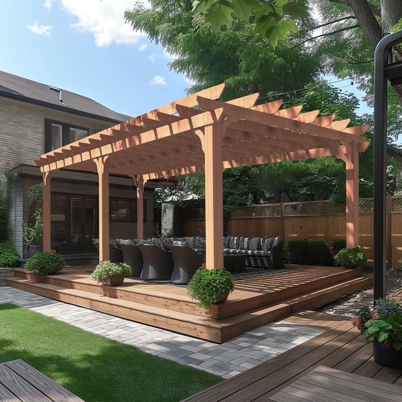 VEIKOUS Outdoor Cedar Wood Pergola Gazebo Kit with Flat Roof Trellis for Patio, Deck, Garden and Backyard