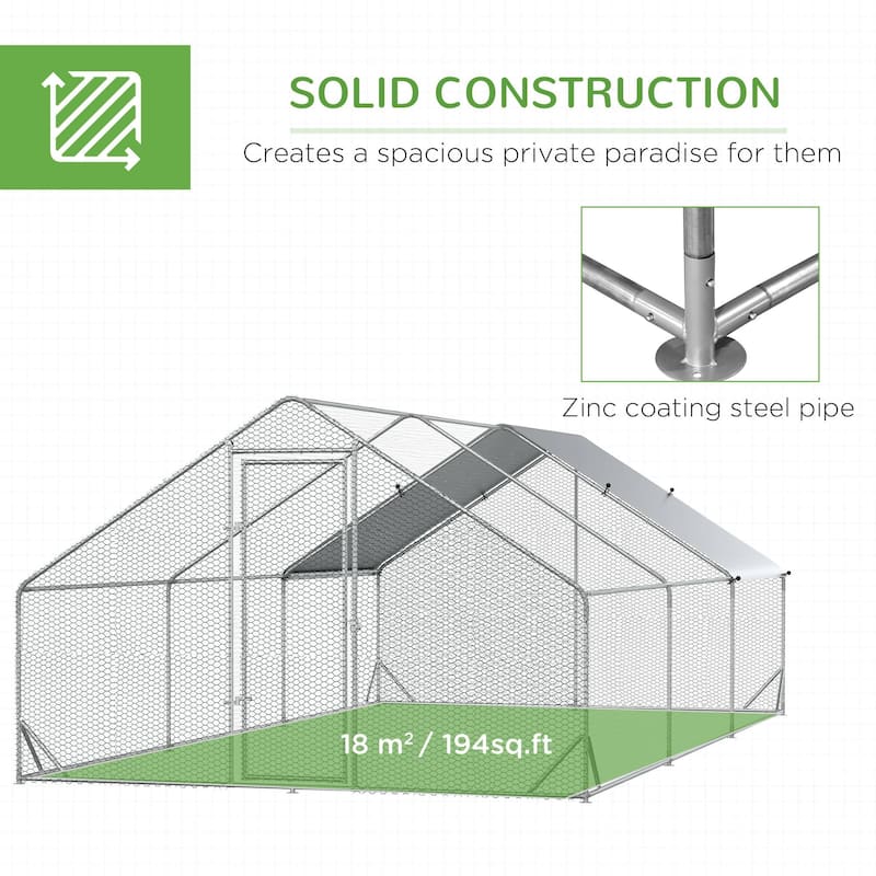 Outdoor Chicken Coop for 12-18 Chickens with Galvanized Steel Frame and PE Weather Cover