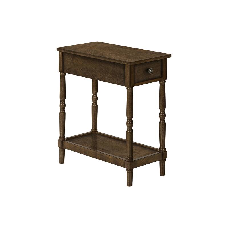 Accent Table, 2 Tier, End, Side Table, Nightstand, Bedroom, Narrow, Lamp, Storage Drawer, Brown Veneer, Traditional