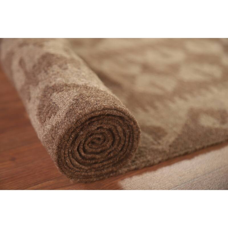 Hand Woven Oriental 100% Wool Carpet Southwestern Geometric Brown Kilim Area Rug - 9' 10'' X 6' 7''