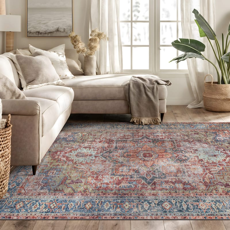 World Rug Gallery Traditional Distressed Washable Area Rug - 6'6" x 9' - Rectangle