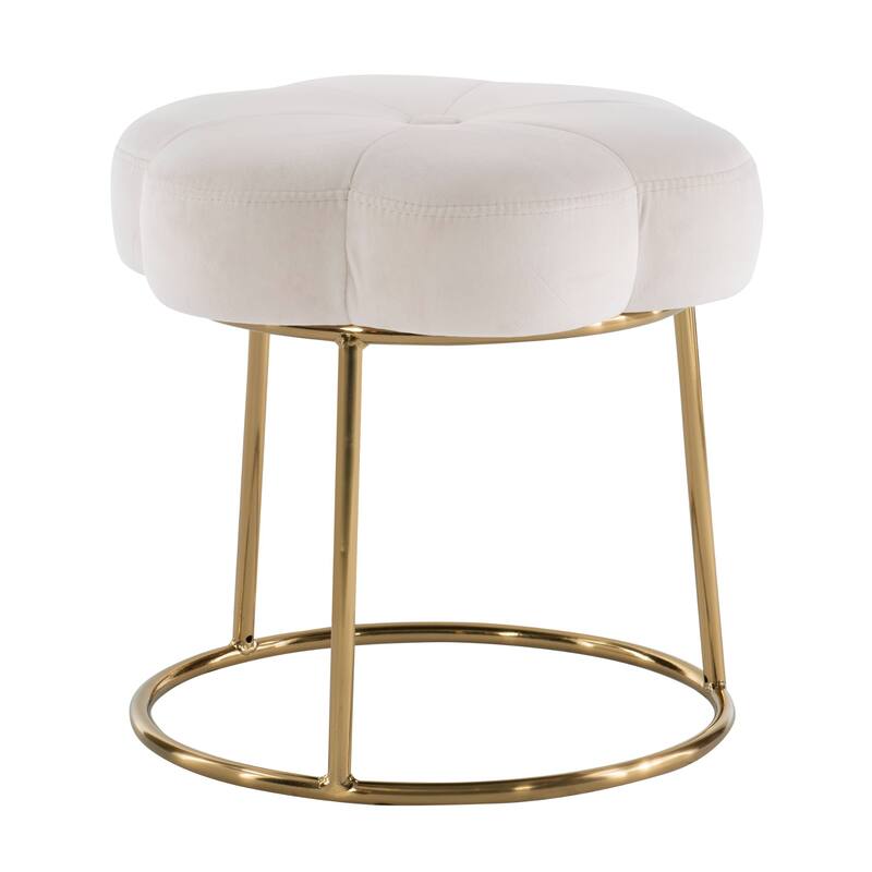 Floral Vanity Stool with Tubular Base - 17.75" - White and Gold