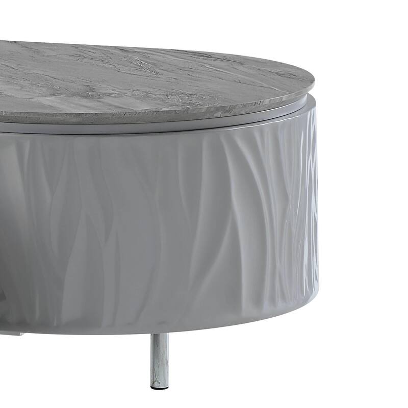 HomeRoots 47" Gray Wood and Steel Oval Coffee Table With Drawer - 47.00 in. x 18.00 in. x 24.00 in.