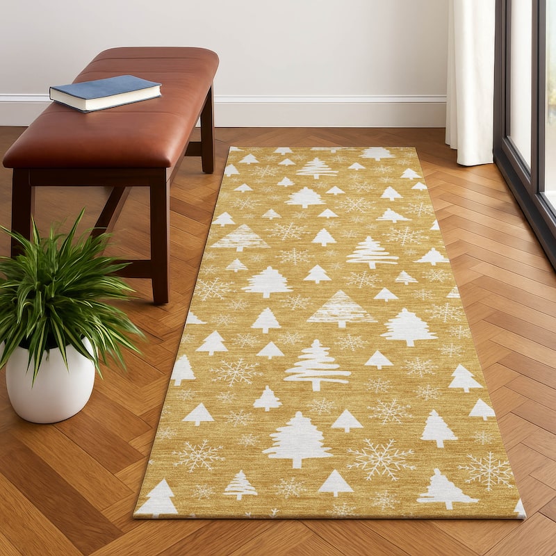Premium Washable Super Soft Christmas Tree Mayfield Rug - Gold - 2'3" x 7'6"