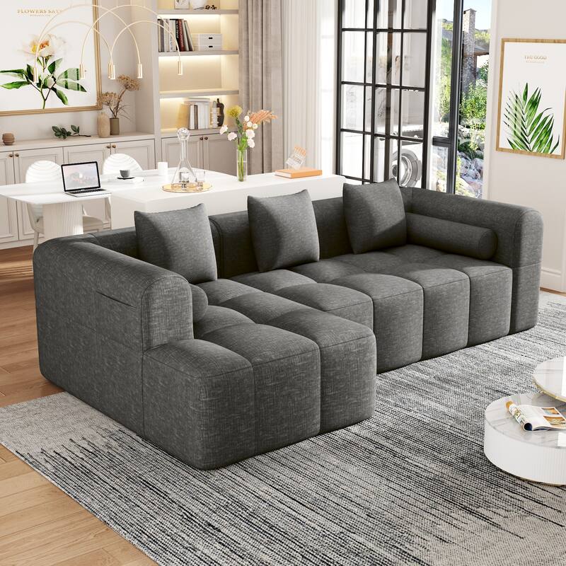 101.2" Sectional Sofa Full-Compressed Sofa Modular Sofa Couch Free-combined Sofa with Deep Seating and Two Side Pockets