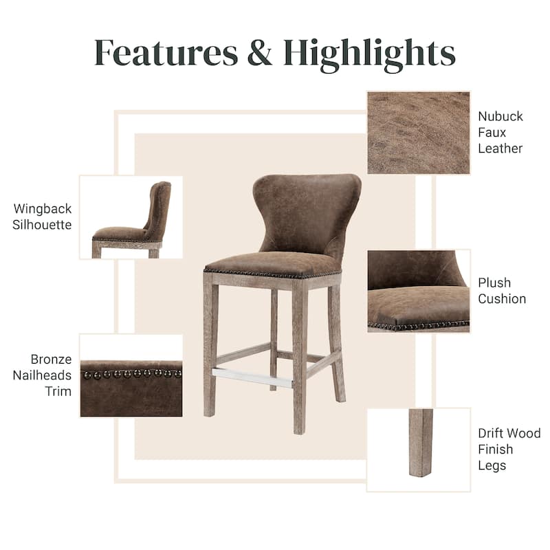 NPD Furniture Dorsey Brown and Grey Nubuck Counter Stool