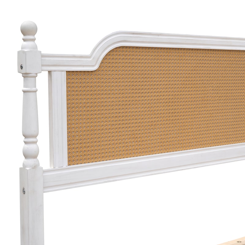 GDFStudio - Juliette Traditional Rattan King/Queen Bed Frame with Timeless European Elegance