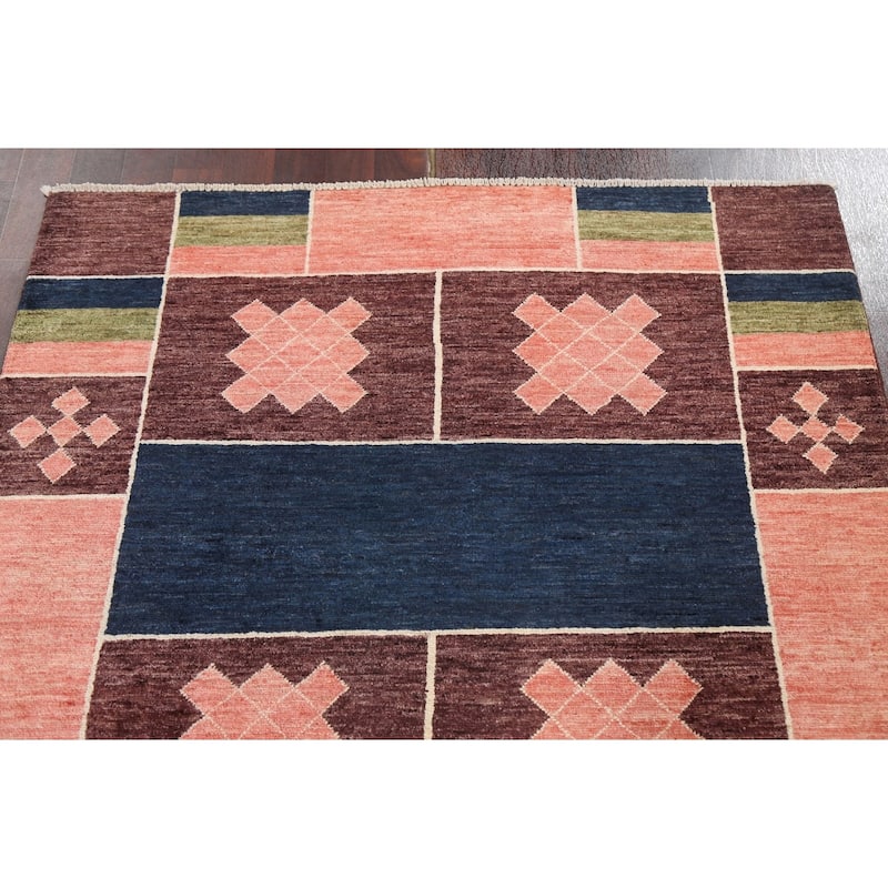 Geometric Gabbeh Kashkoli Oriental Area Rug Hand-knotted Wool Carpet - 4'2" x 5'9"