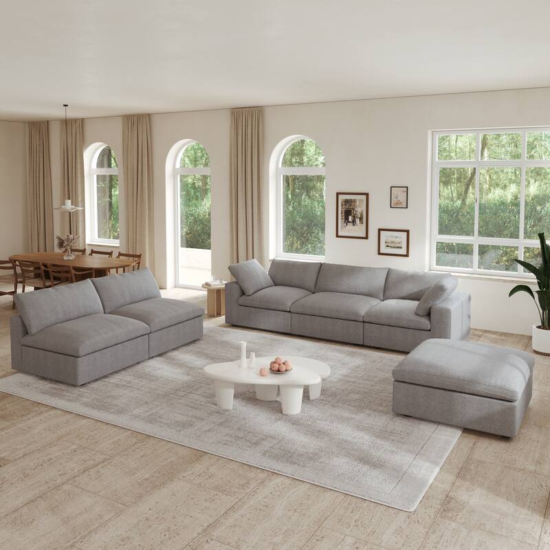 6 Piece Lager Down Filled Sectional Sofa Set - Light Grey