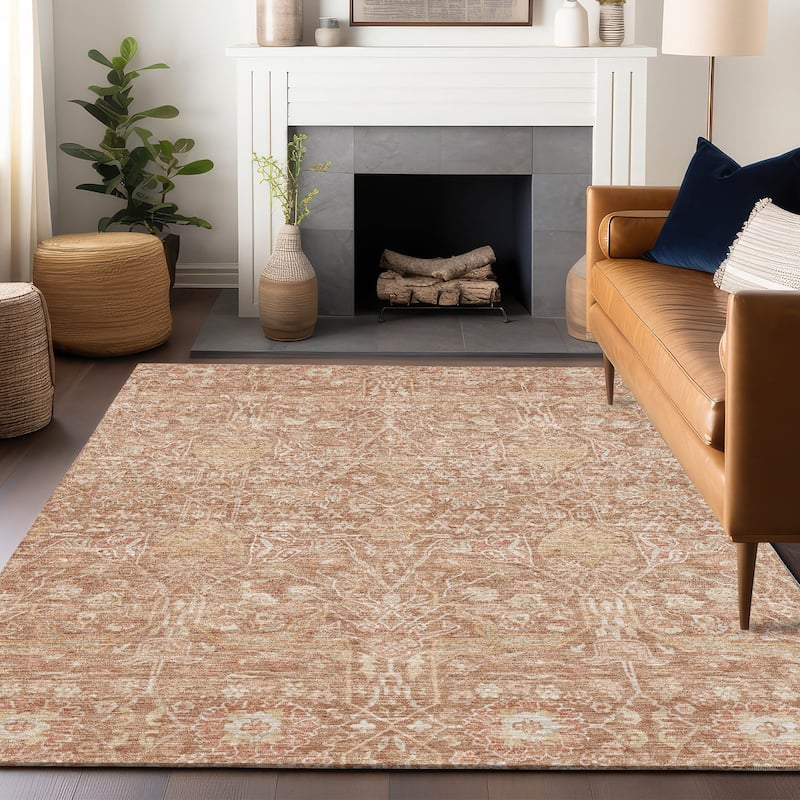Machine Washable Indoor/ Outdoor Vintage Boho Chantille Rug - Coral - 2'6" x 3'10"