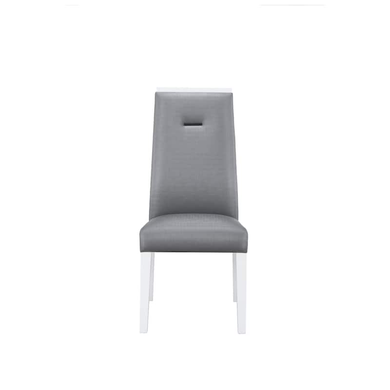HomeRoots Set of Two Gray And White Upholstered Faux Leather Dining Side Chairs - 18.7' X '42.91' X '24.21
