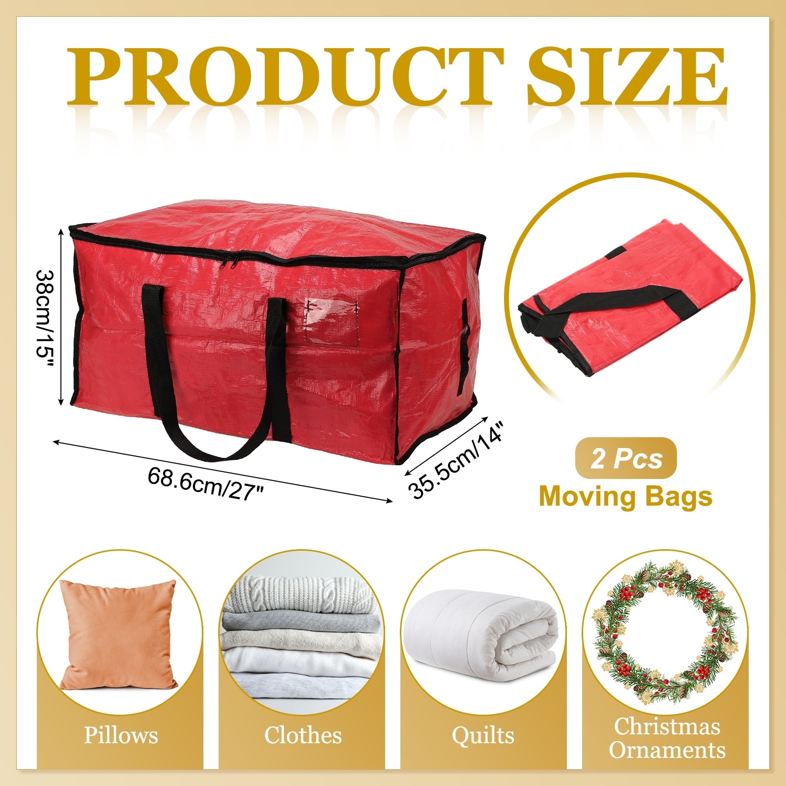 Large Moving Bags, Foldable Heavy Duty Storage Totes Waterproof Packing Bags with Reinforced Zipper and Handle