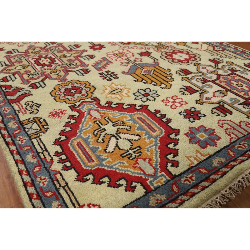 Hand Knotted Oriental 100% Wool Carpet Transitional Geometric Green Oushak Area Rug - 5' 10'' X 3' 11''