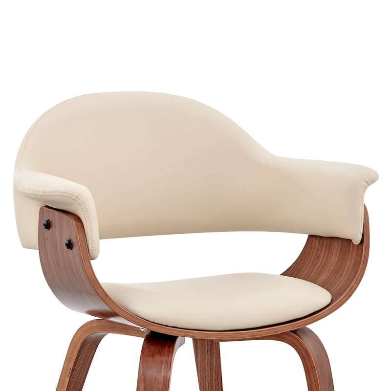 Leatherette Dining Chair with Curved Seat, Cream and Brown