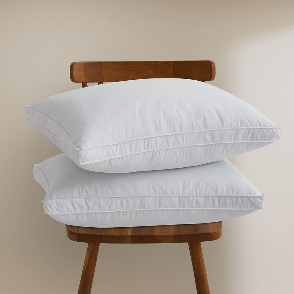 Set of 2 Medium Goose Feather Bed Pillows with Soft Microfiber Cover - White