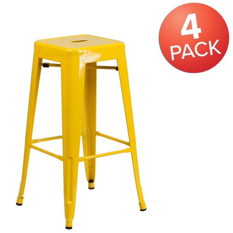4 Pack 30" High Backless Metal Indoor-Outdoor Barstool with Square Seat