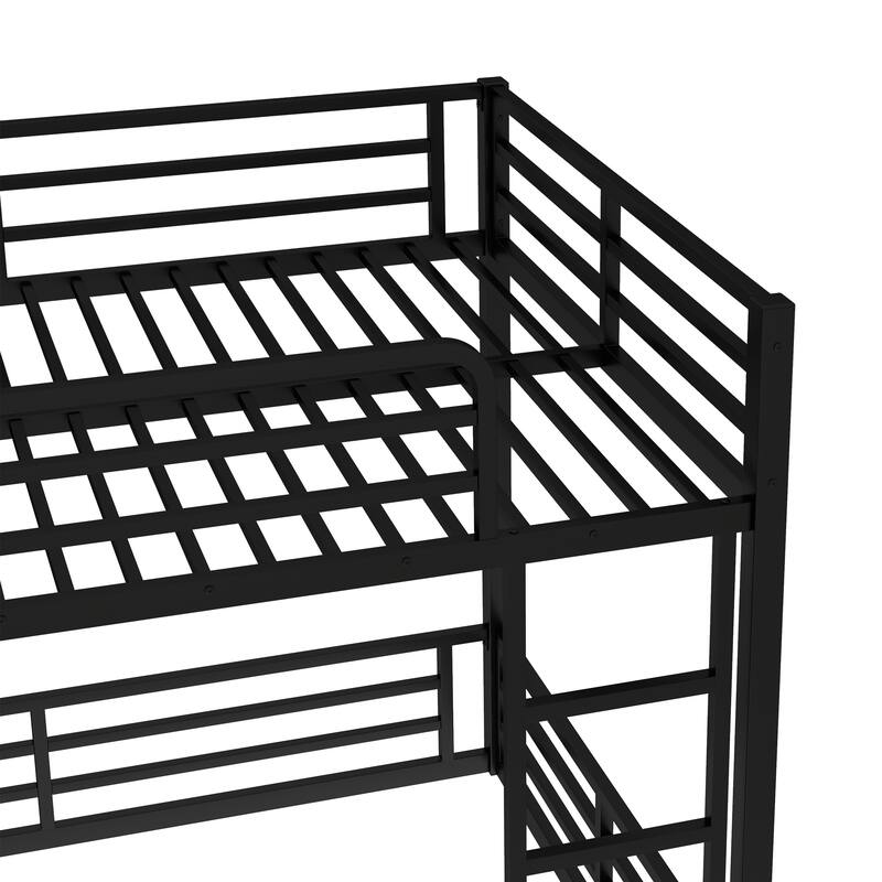 Roomfitters Metal Twin/Full Floor Bunk Bed Frame, Heavy-Duty Noise-Reduced Design, Black