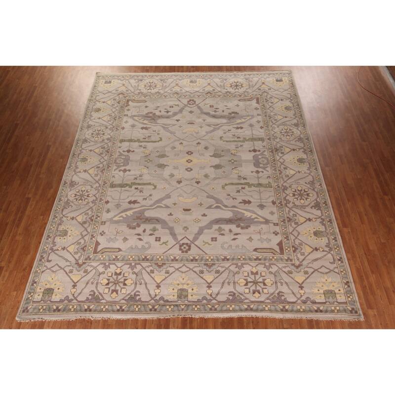Earth Tone Oushak Indian Large Area Rug Hand-Knotted Wool Carpet - 12'2"x 14'6"