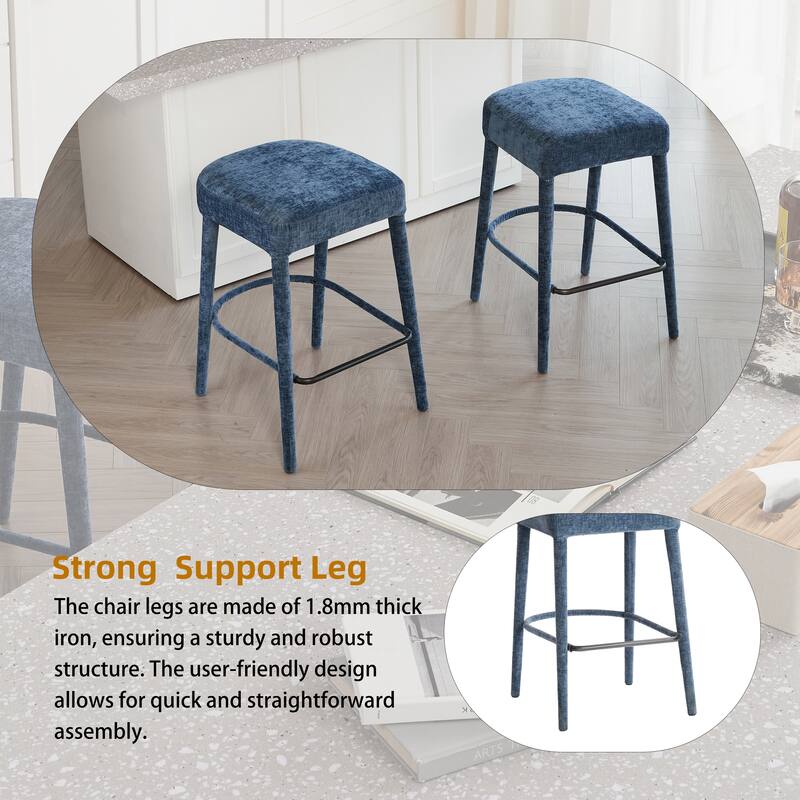 Set of 2 Counter Height Backless Brown Faux Leather Bar Stool - Comfortable Padded Seat with Sturdy Metal Legs