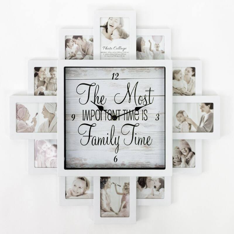 Shabby-Chic Family Time Picture Frame Collage Wall Clock - 20" x 20"