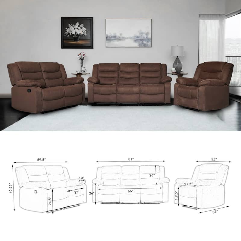 Modern 3-Piece Manual Reclining Living Room Sofa Set with Dropdown Table and Console